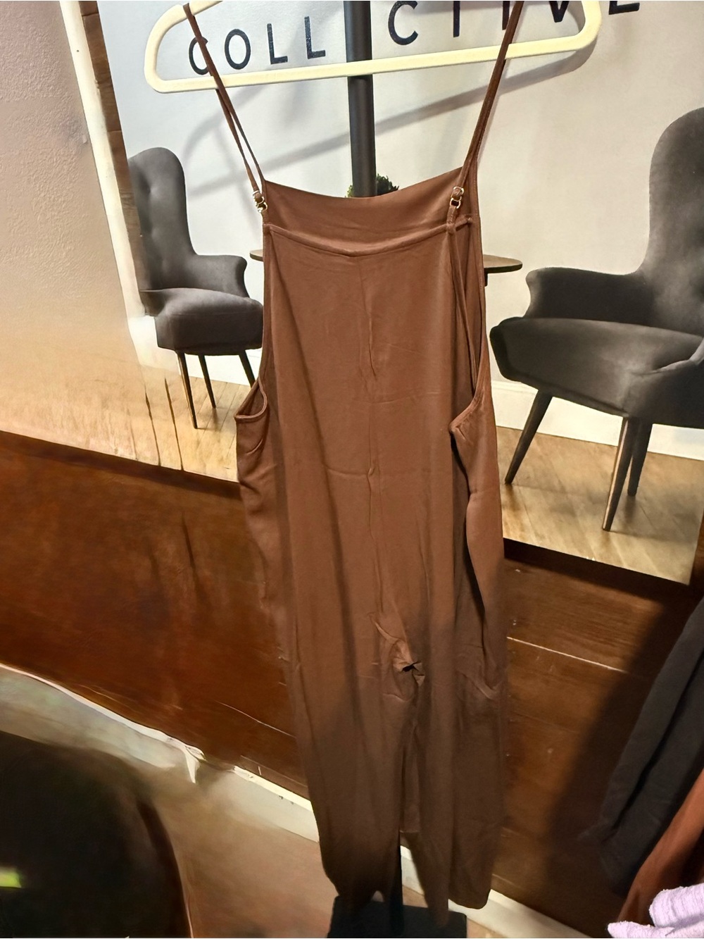 Zenana Outfitters Brown Wide-Leg Spaghetti-Strap Jumpsuit